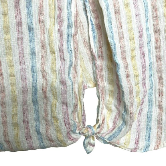 LUCKY BRAND Wms Sz L Pastel Stripe Tie Wrap Back Short Sleeve Top Blouse 7W45351 - Picture 6 of 11